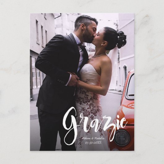 モダン スクリプト フォト ネーム＆日付 案内ポストカード (正面)