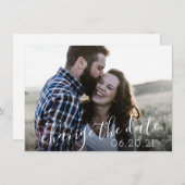 モダン スクリプト フォト 延期 ウェディング セーブザデート (正面/裏面)