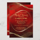 モダン,スタイリッシュ金ゴールド及び赤ブライダルシャワー 招待状 (正面/裏面)