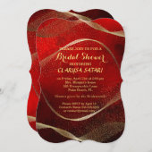 モダン,スタイリッシュ金ゴールド及び赤ブライダルシャワー 招待状 (正面/裏面)