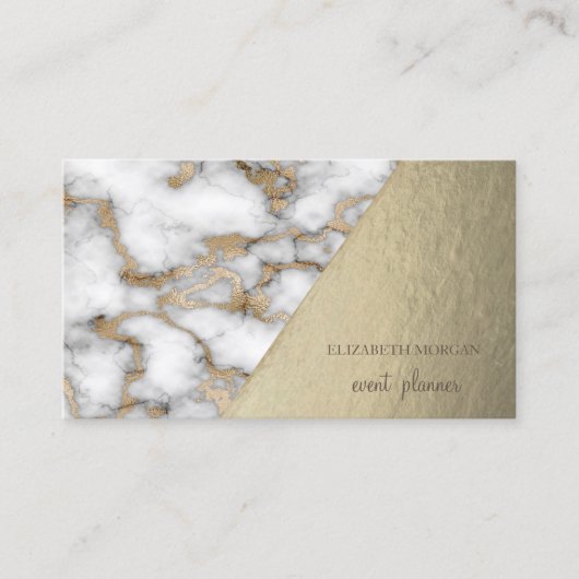 モダン スタイリッシュ ゴールド ホワイト マーブル, ジオメトリック 名刺 (正面)