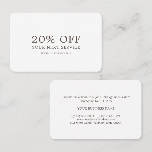 モダン&スタイリッシュ – 任意の色 – 割引券 割引カード (正面/裏面)