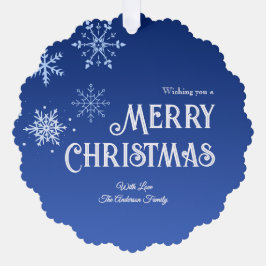 モダン・スノーフレークのブルーなクリスマス オーナメントカード