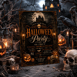 モダン・スプーキー・ゴシック・ホーンテッドハウス・ハロウィンパーティー 招待状