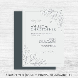 モダン スペース グレー フォリアージ アウトライン ウェディング 招待状