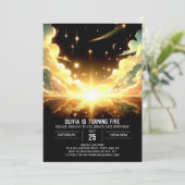 モダン スペース セレスチャル デジタル バースデー 招待状 (スタンド正面)