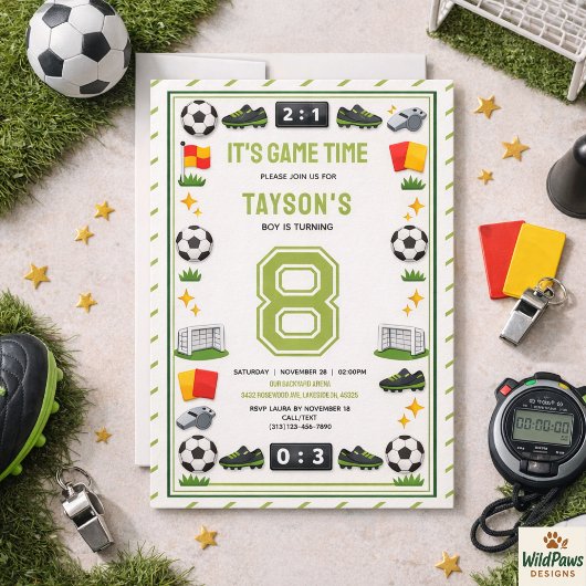 モダン スポーツ サッカー キッズ 8歳 誕生日パーティー 招待状