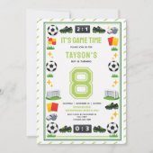 モダン スポーツ サッカー キッズ 8歳 誕生日パーティー 招待状 (正面)