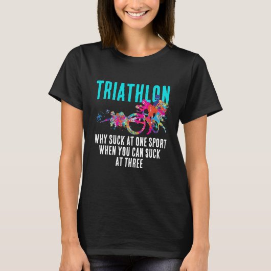 モダン スポーツ サルカズム トライアスロン 太字ターコイズ タイポ Tシャツ (正面)