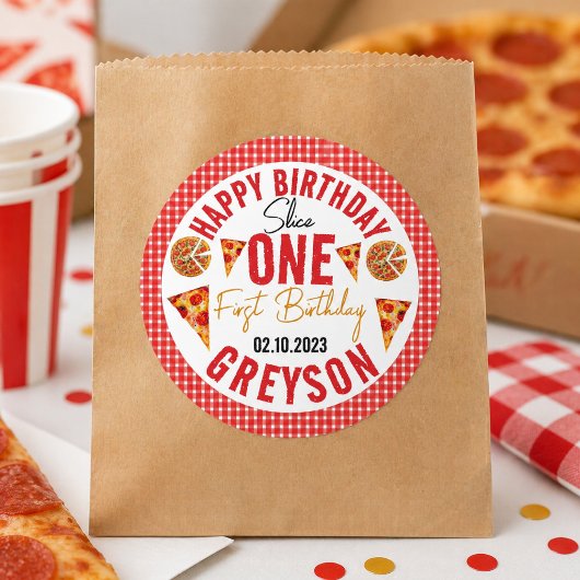 モダン・スライス・ベイビーピザ 1歳の誕生日 ラウンドシール