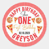 モダン・スライス・ベイビーピザ 1歳の誕生日 ラウンドシール (正面)