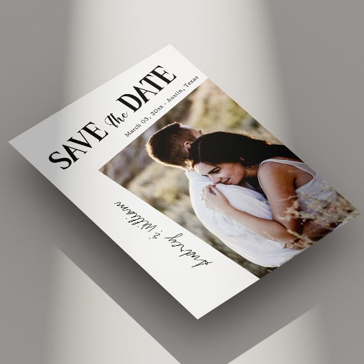 モダン スレンテッド フォト セーブ・ザ・デート カード ミニマリスト