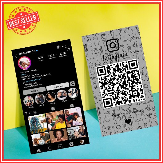 モダン スレートグレー サロン Instagram QR 名刺