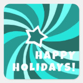 モダン スワール HAPPY HOLIDAYS カスタム グリーン スクエアシール (正面)