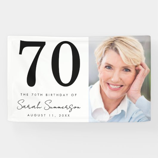 モダン セブンティ ブラック ホワイト 写真 70歳の誕生日 横断幕 (横)
