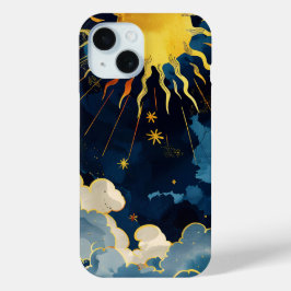 モダン セレスチャル サン スターズ アンド ブルー クラウド iPhone 15ケース