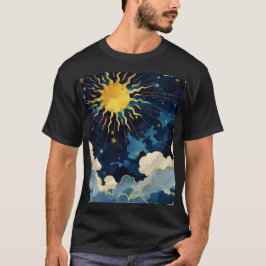 モダン セレスティアル サン スターズ アンド ブルー クラウズ Tシャツ
