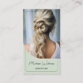 モダン・セージグリーンのヘアスタイリスト 予約カード (正面)