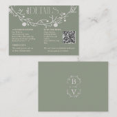 モダン・セージグリーン・アイビー・ボタニカル結婚式詳細QR エンクロージャーカード (正面/裏面)