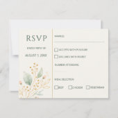 モダン・セージグリーン・ゴールド・ボタニカル結婚式RSVP 出欠カード (正面)