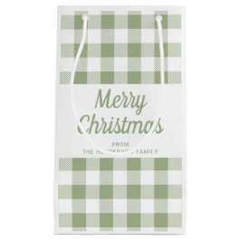 モダン セージグリーン プリント メリークリスマス スモールペーパーバッグ