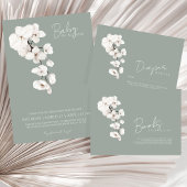 モダン・セージグリーン・ホワイトオーキッド・ベビーシャワー 招待状