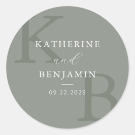 モダン・セージグリーン・モノグラム・ミニマリスト結婚式 ラウンドシール