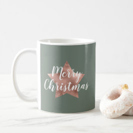 モダン・セージグリーン・ローズゴールド・スター・クリスマス コーヒーマグカップ