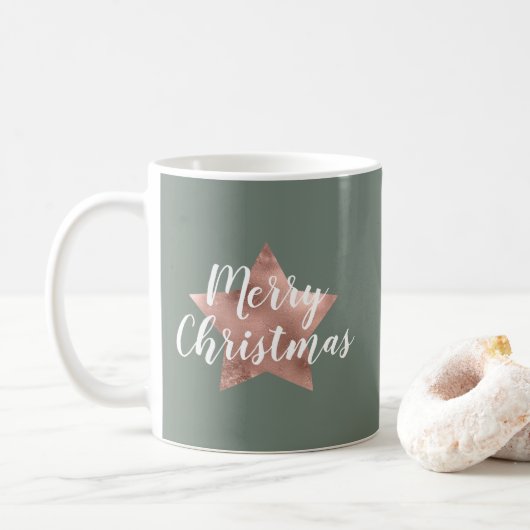 モダン・セージグリーン・ローズゴールド・スター・クリスマス コーヒーマグカップ (ドーナツ)
