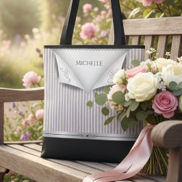 モダン ソフト ピンクのブライダル パーティー ピンストライプのブライズメイド トートバッグ