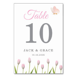モダン ソフト ピンク フラワー & バタフライ サマー ウェディング テーブルナンバー
