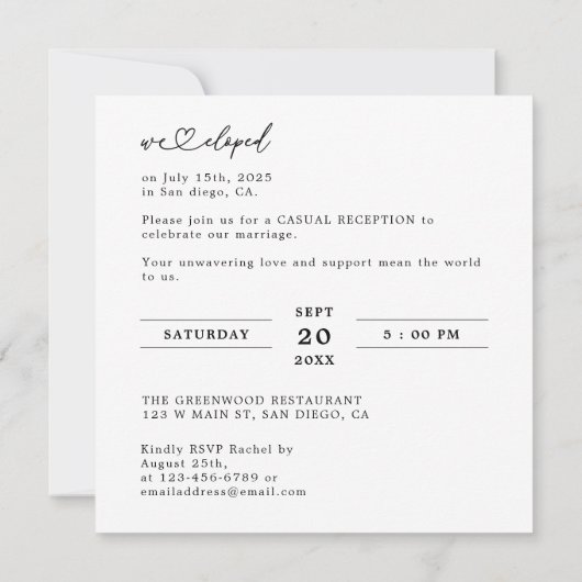 モダン タイプライター挙式 ウェディング レセプション 招待状 (裏面)