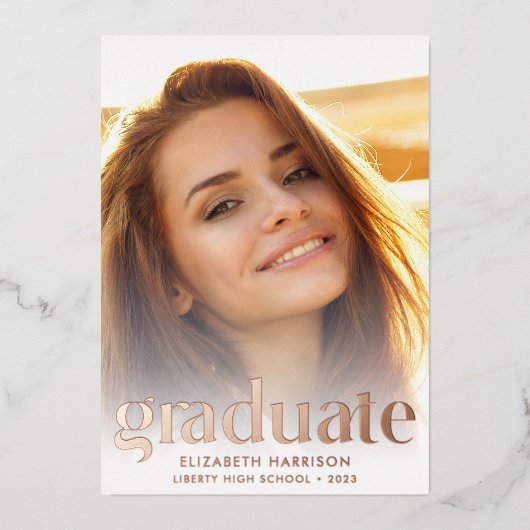 モダン タイプ フォト 卒業 フoil 発表 箔招待状 (正面)