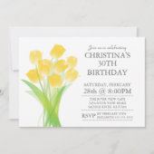 モダン タイポグラフィック チューリップ フラワーズ バースデー パーティー 招待状 (正面)