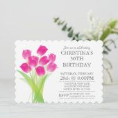 モダン タイポグラフィック チューリップ フラワーズ バースデー パーティー 招待状 (スタンド正面)