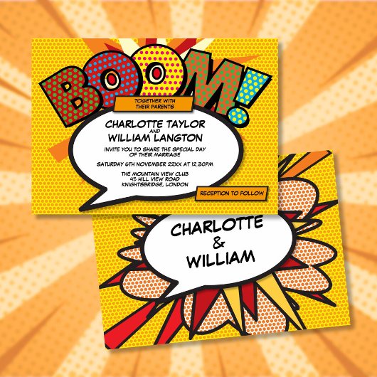 モダン タイポグラフィック デザイナー ファン コミック ウェディング 招待状