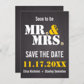 モダン タイポグラフィーの結婚式 Mr. & Mrs. 　Save the Date 招待状 (正面/裏面)