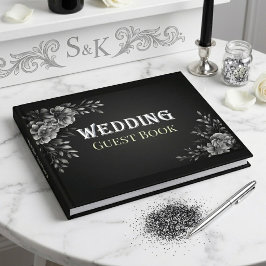 モダン・タイポグラフィーモノクロームの黒と白の結婚式  ゲストブック