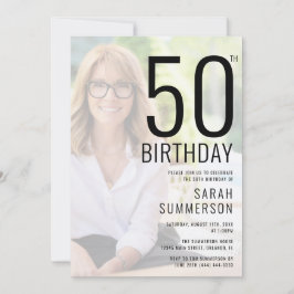 モダン・タイポグラフィー写真付き50歳の誕生日パーティー 招待状