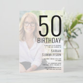 モダン・タイポグラフィー写真付き50歳の誕生日パーティー 招待状 (スタンド正面)