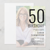 モダン・タイポグラフィー写真付き50歳の誕生日パーティー 招待状 (正面/裏面)