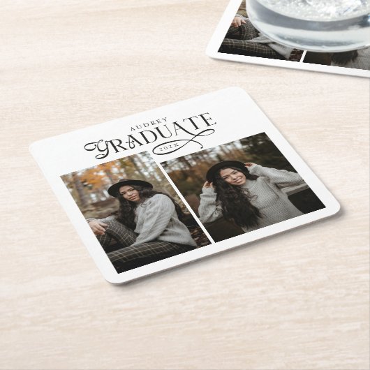 モダン・タイポグラフィー卒業写真卒業式 スクエアペーパーコースター (アングル)