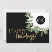 モダン タイポグラフィー グリーン リース ハッピー ホリデーズ ロゴ シーズンカード (正面)