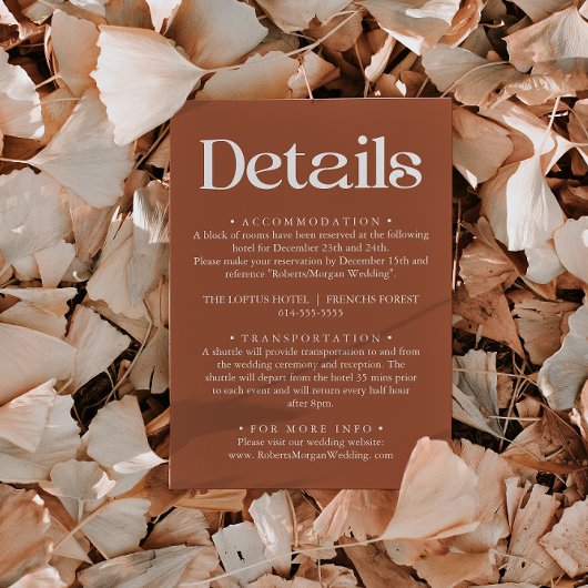 モダン タイポグラフィー テラコッタ ウェディング ディテール エンクロージャーカード