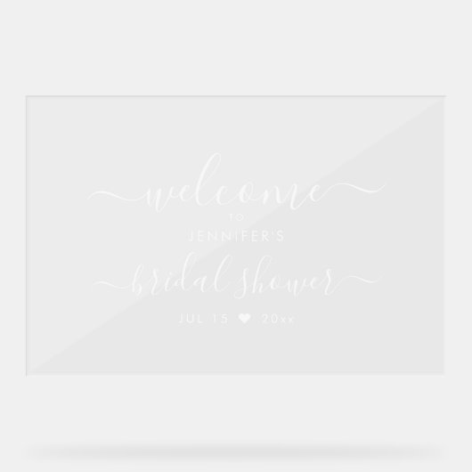 モダン タイポグラフィー ブライダル シャワー ウェルカム ホワイト アクリルサイン (正面)