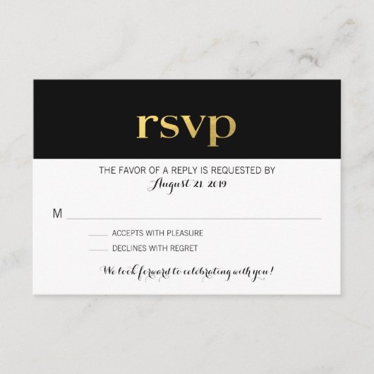 モダン タイポグラフィー ブラック＆ホワイト ストライプ | RSVP (正面)