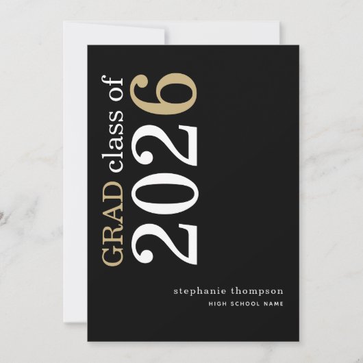 モダン・タイポグラフィー ブラック 2026 卒業 案内状 (正面)
