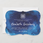 モダン タイポグラフィー ブルー ウォーターカラー バット ミッツヴァー 招待状 (正面)