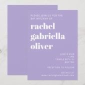 モダン タイポグラフィー ラベンダー パープル バット ミッツヴァー 招待状 (正面/裏面)