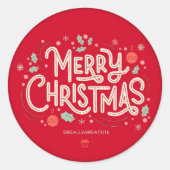 モダン タイポグラフィー 赤 クリスマス おめでとう ラウンドシール (正面)
